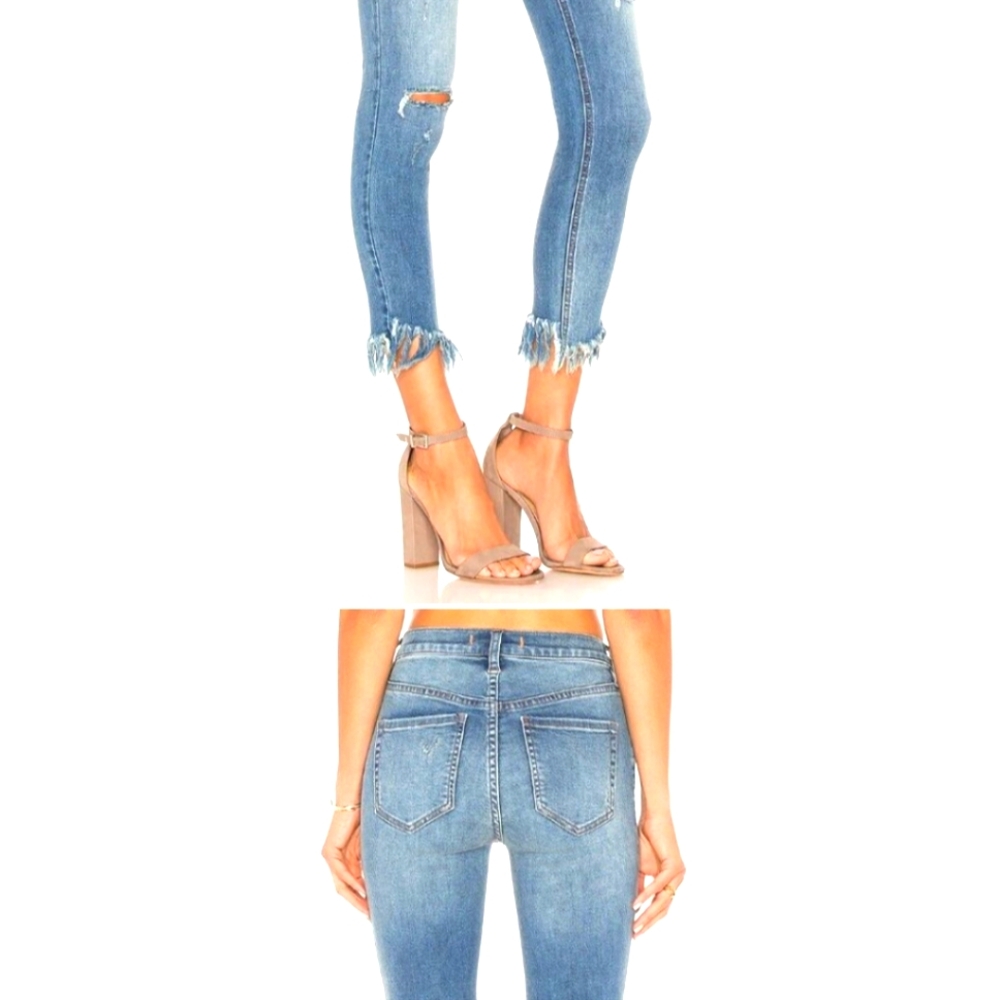 Free People Great Heights Frayed Distressed Skinny Jean in Medium Wash